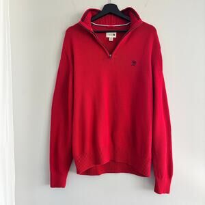 Y2K Tommy Hilfiger Crest Knit Sweater Red Quarter Zip Size L from 2008